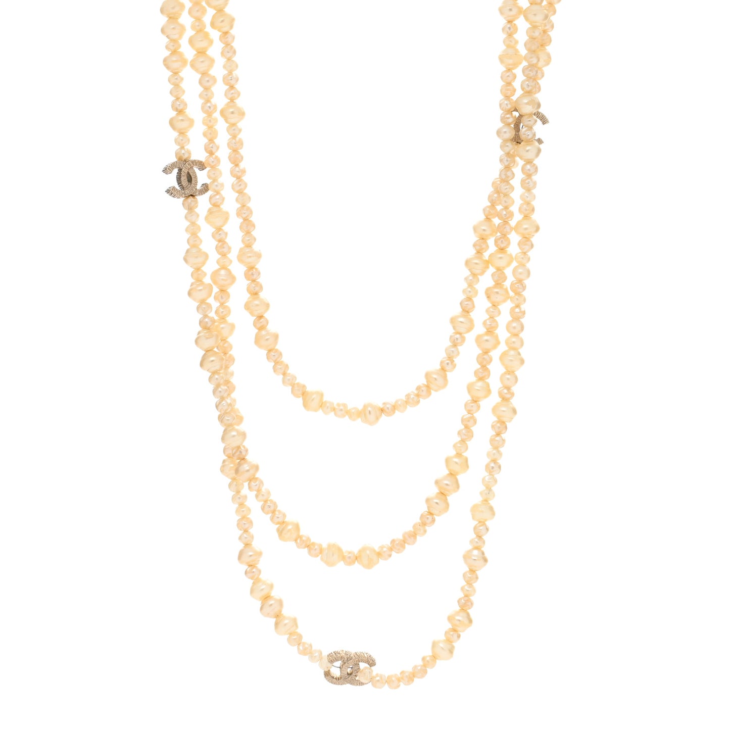 Irregular Pearl CC Multi Strand Necklace Gold