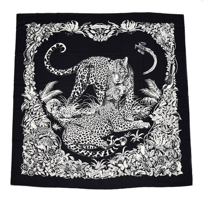 Hermes Cashmere Silk Jungle Love Tattoo Shawl 140 Bleu Black White 1 of 4