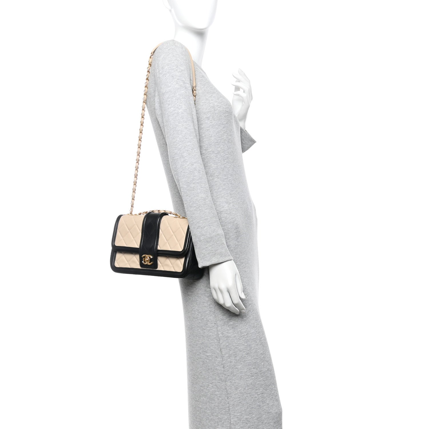 Chanel Lambskin Quilted Medium Elegant CC Flap Beige Black 2 of 13