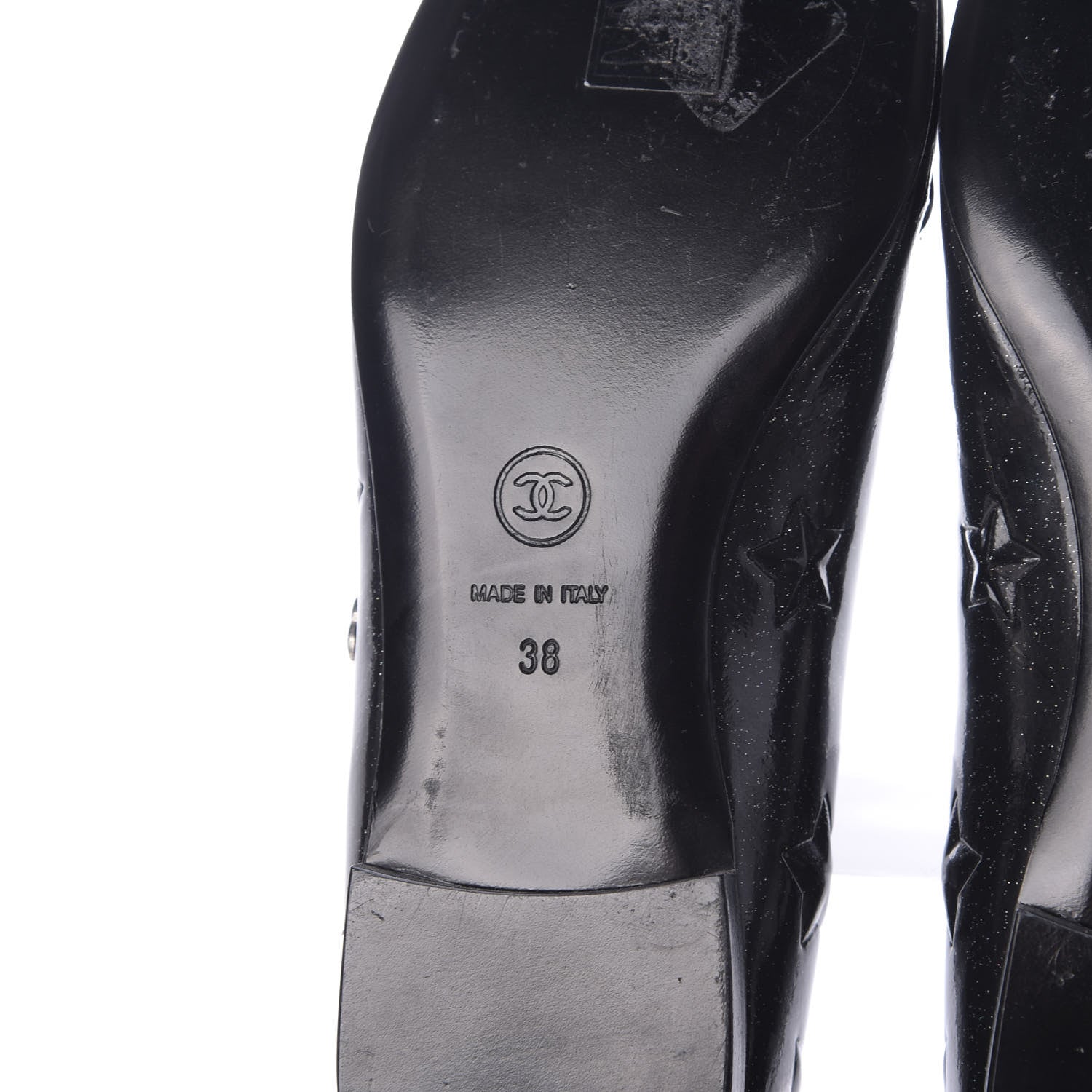 Chanel Patent Glitter Flats 38 Black 9 of 12
