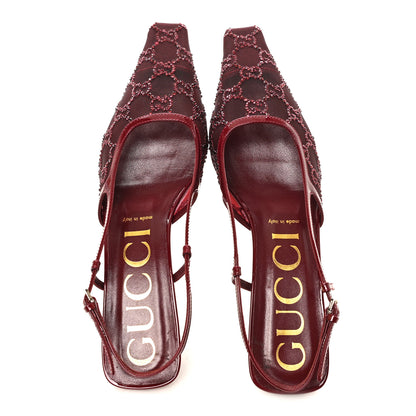 Gucci Tela Retino Kid Scamosciato Crystal GG Monogram Square G 35mm Slingback Pumps 40 Rosso Ancora 2 of 8