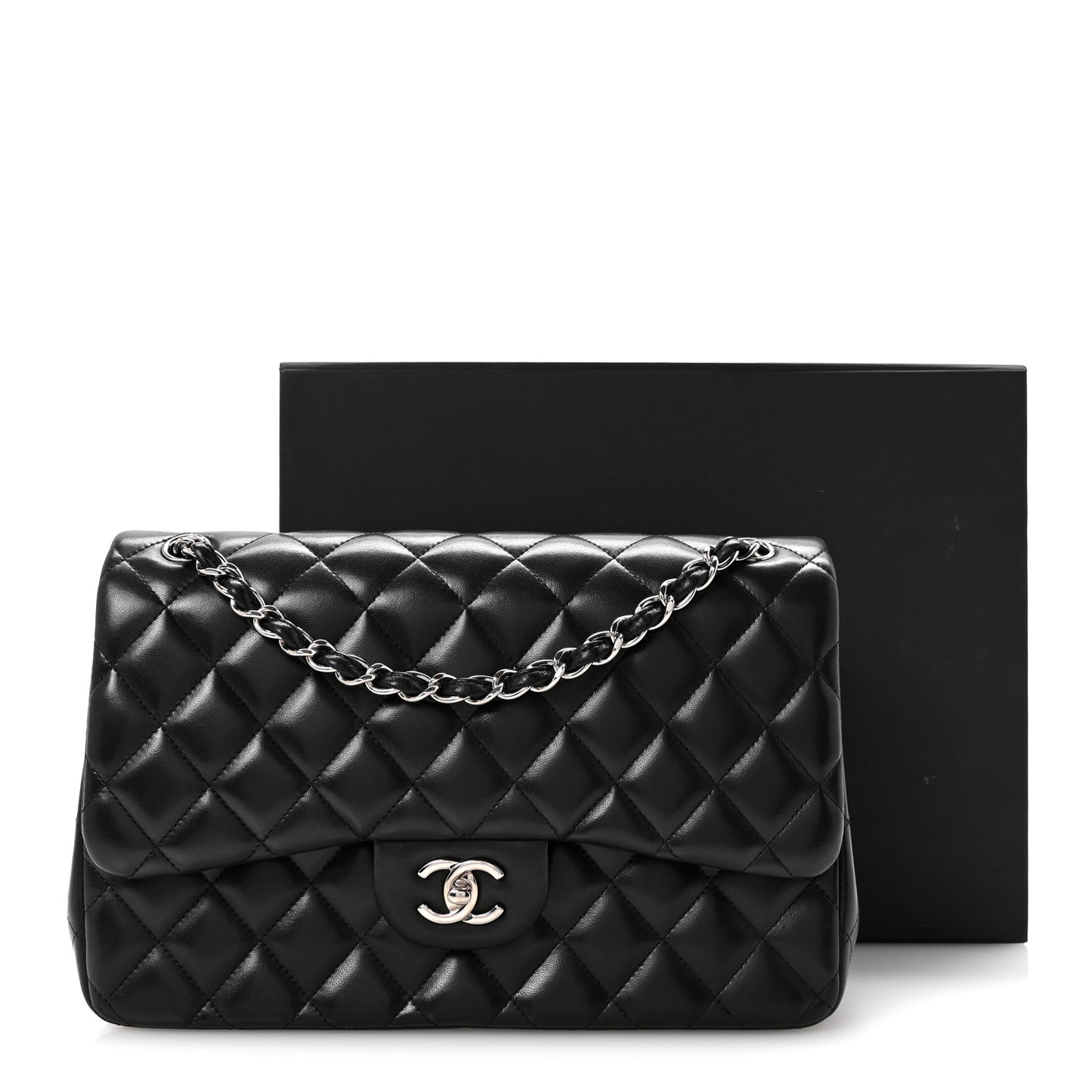 Lambskin Quilted Jumbo Double Flap Black