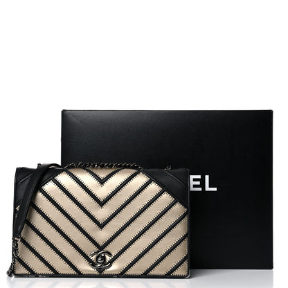 Chanel Grosgrain Chevron Quilted Couture Flap Black Gold 18 of 18