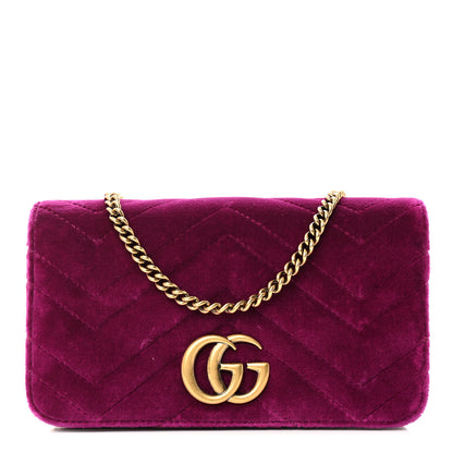 Gucci Velvet Matelasse GG Marmont Mini Bag Fuchsia Violet Cyclamen 1 of 18