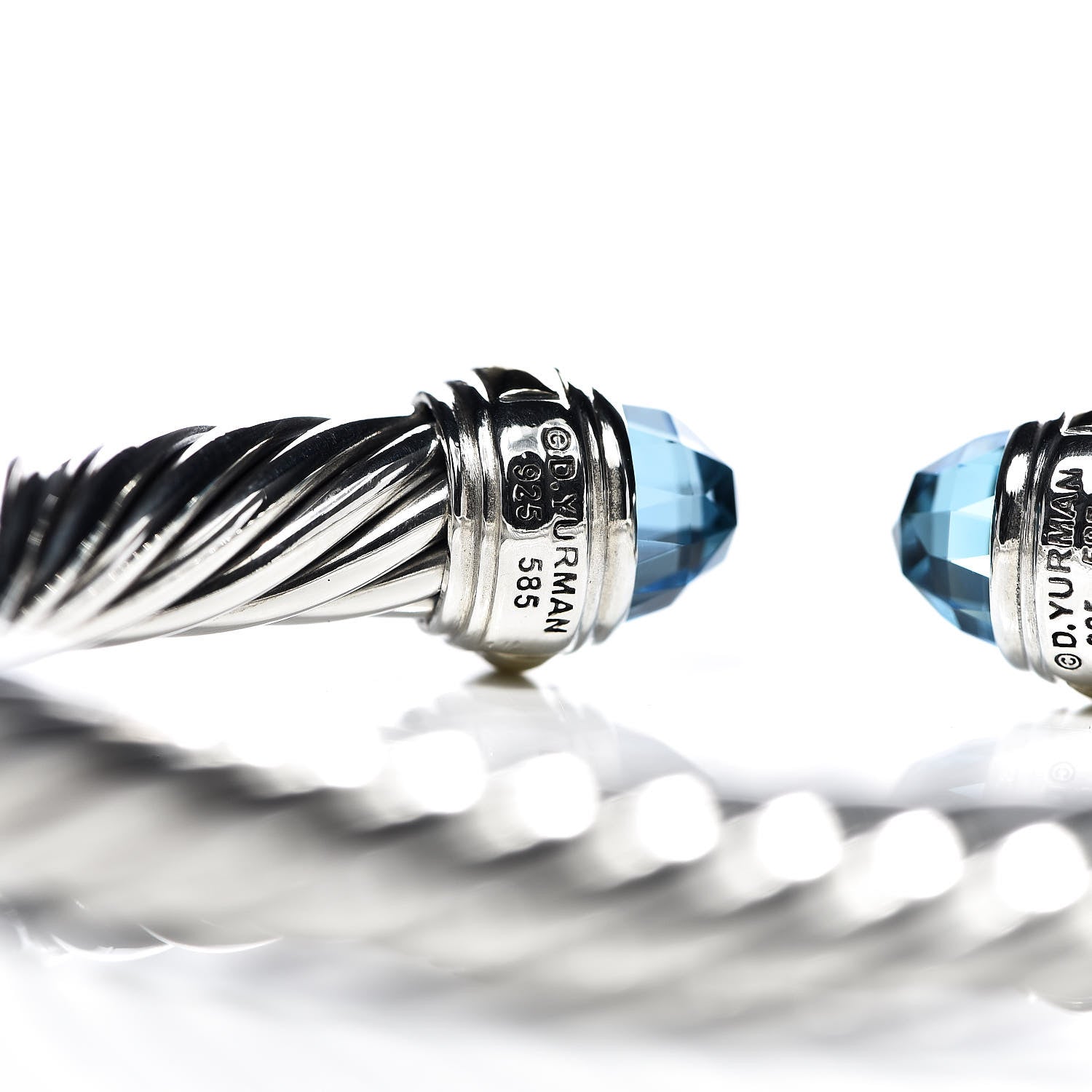David Yurman Sterling Silver 14K Yellow Gold Blue Topaz 7mm Cable Classics Bracelet 4 of 5