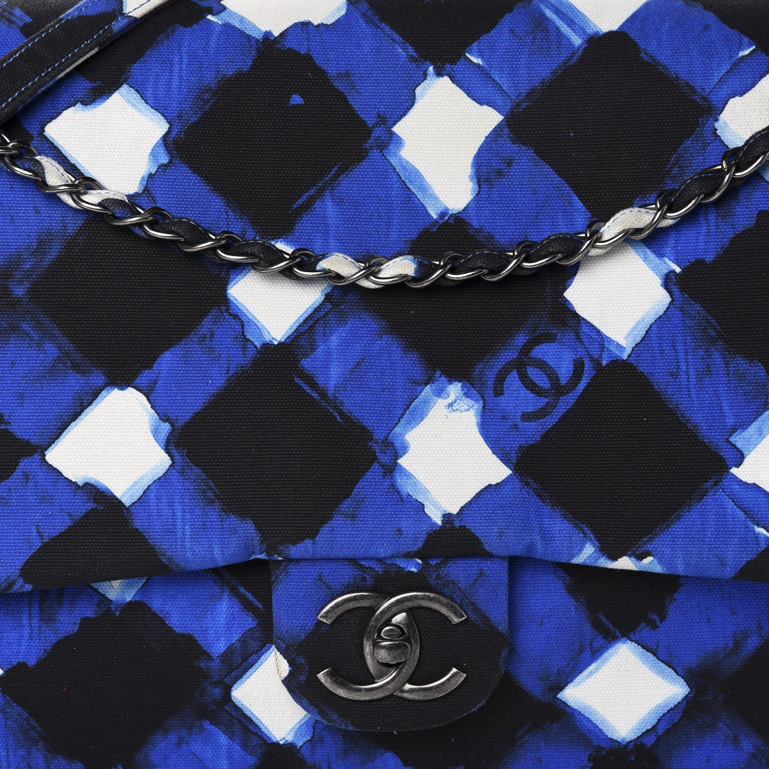 Chanel Canvas Printed XXL Airline Travel Flap Bag Black Blue White 10 of 10
