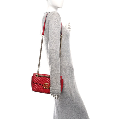 Gucci Calfskin Matelasse Small GG Marmont Shoulder Bag Hibiscus Red 2 of 10