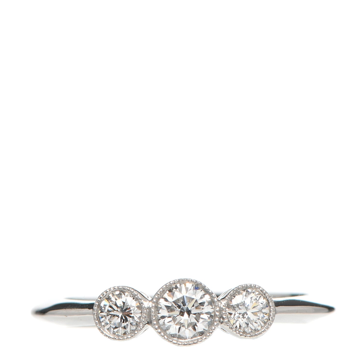 Tiffany Platinum Diamond Three Stone Milgrain Ring 49 4.75 1 of 5