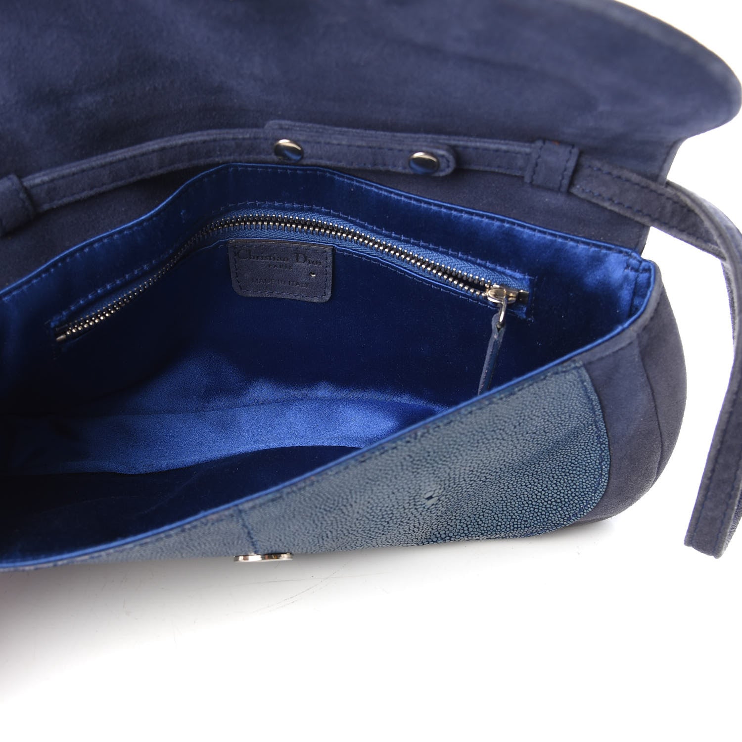 Christian Dior Stingray Suede Double Saddle Bag Blue 7 of 11