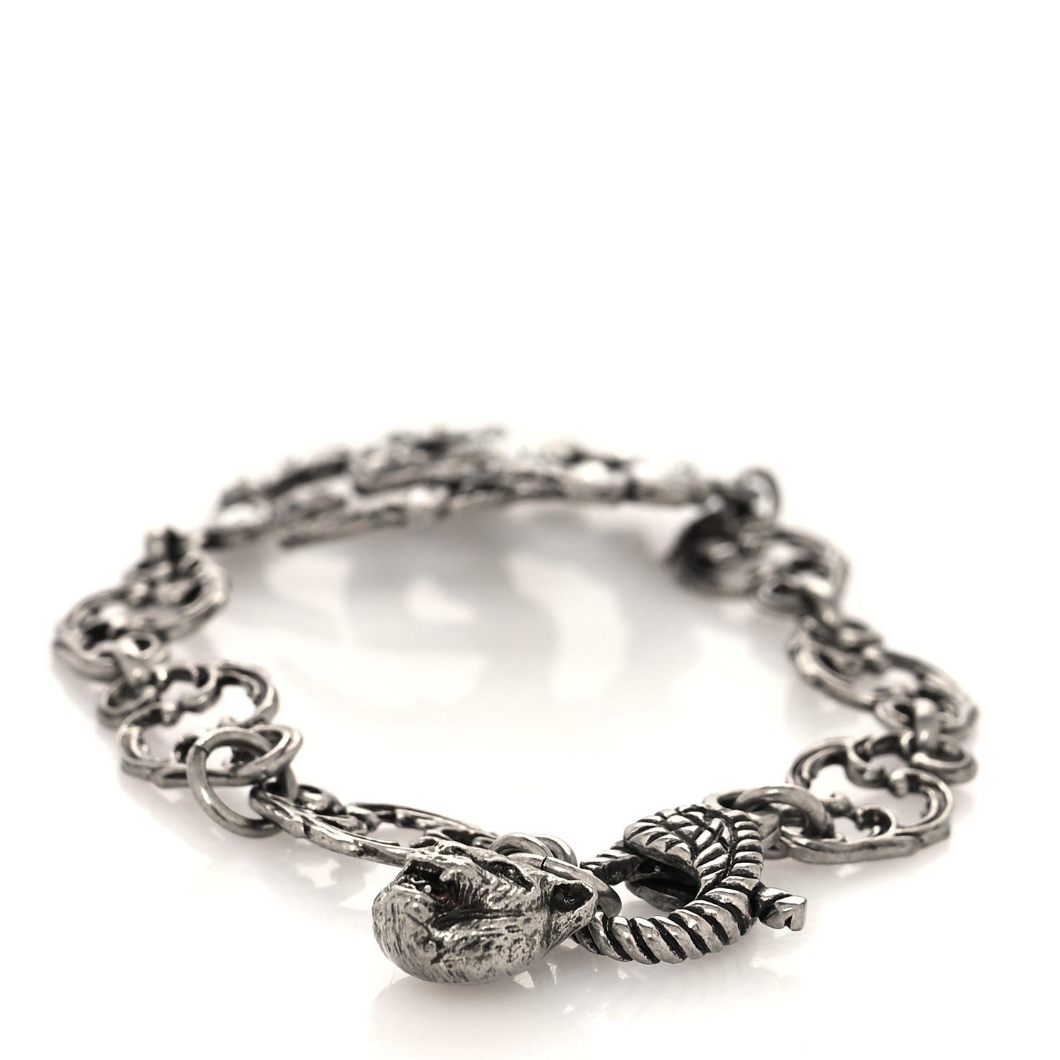 Gucci Oxidized Palladium Crystal Double G Bracelet Silver 3 of 4