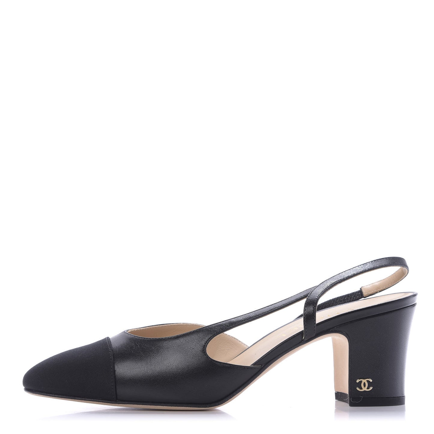 Goatskin Grosgrain Cap Toe CC Slingback Sandals 39.5 Black