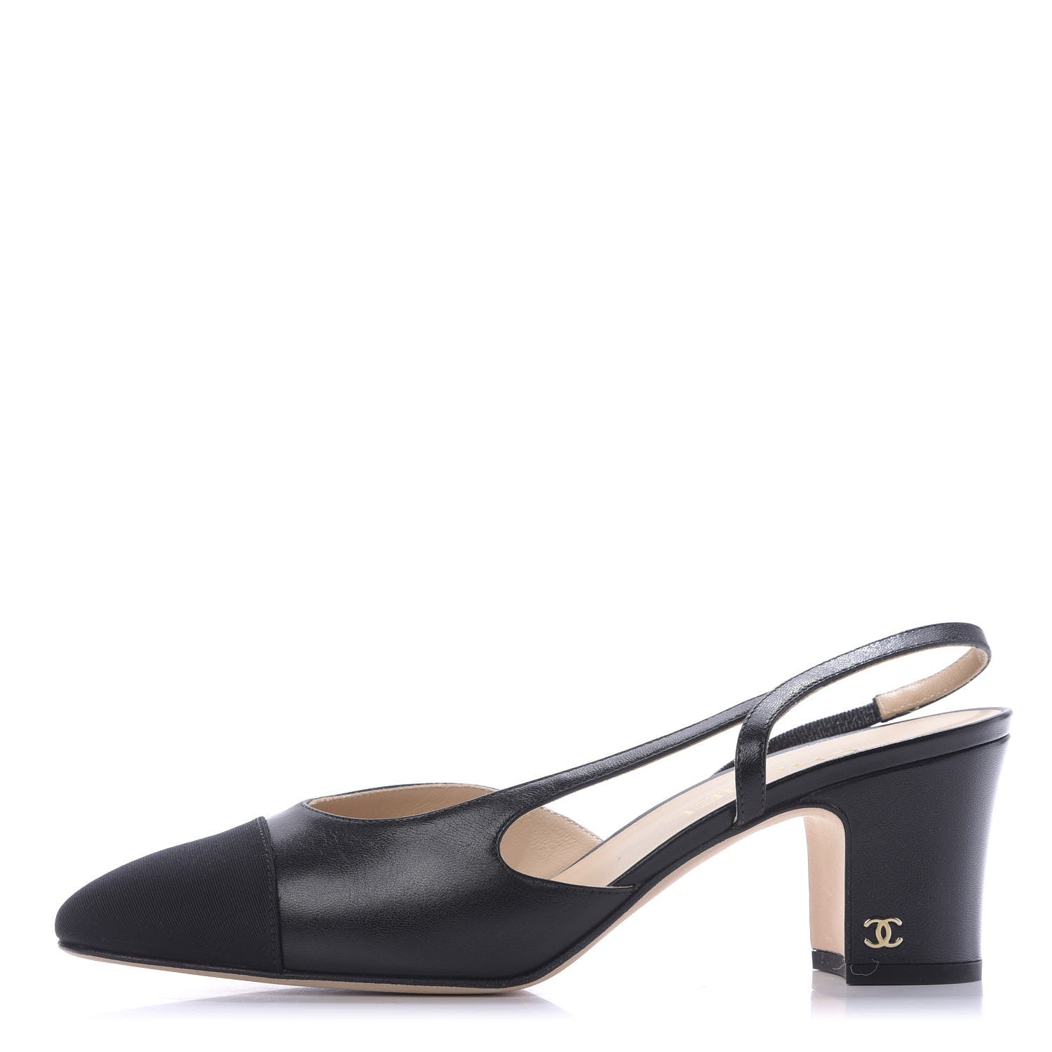 Chanel Goatskin Grosgrain Cap Toe CC Slingback Sandals 39.5 Black 1 of 9
