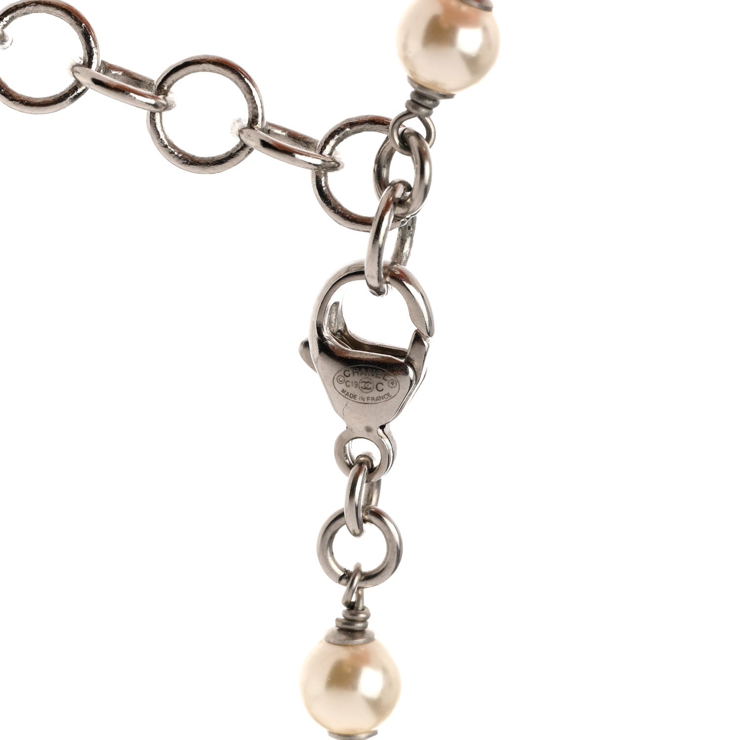 Chanel Pearl Beaded Enamel CC Long Necklace Blue Silver 5 of 5