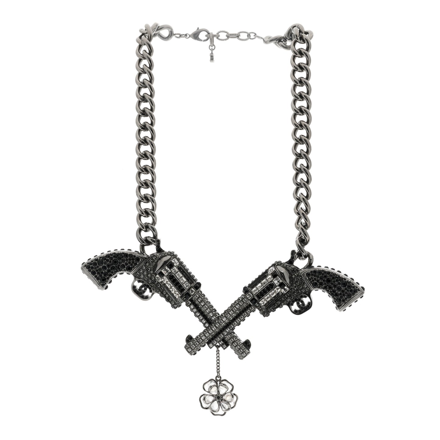 Baguette Crystal Ruthenium CC Paris Dallas Double Gun Drop Necklace