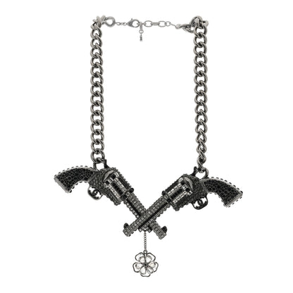 Chanel Baguette Crystal Ruthenium CC Paris Dallas Double Gun Drop Necklace 2 of 4