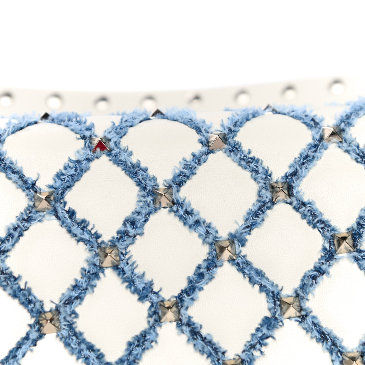Nappa Denim Medium Rockstud Spike Halfmoon Saddle Bag Ivory Blue
