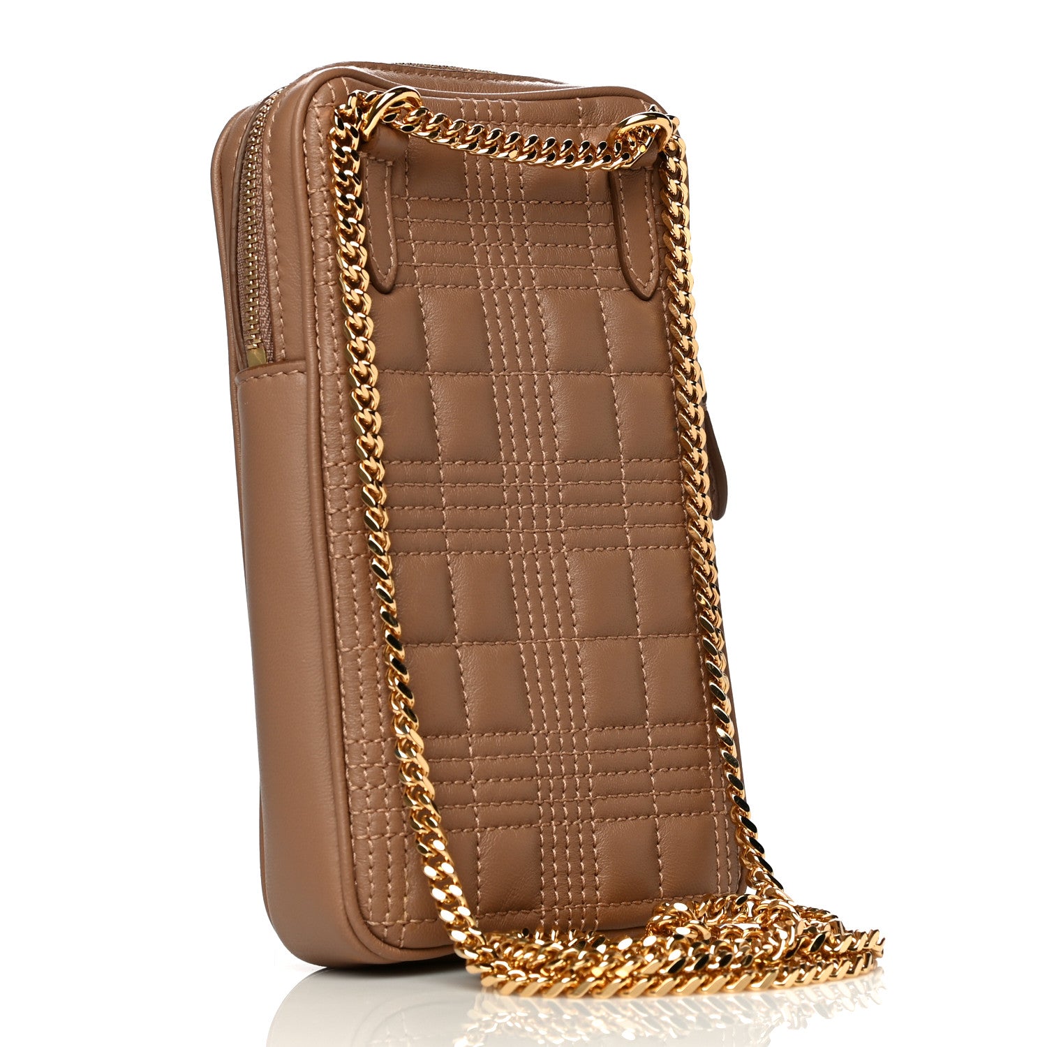 Burberry Lambskin Quilted Mini Lola Vertical Crossbody Bag Camel 3 of 9