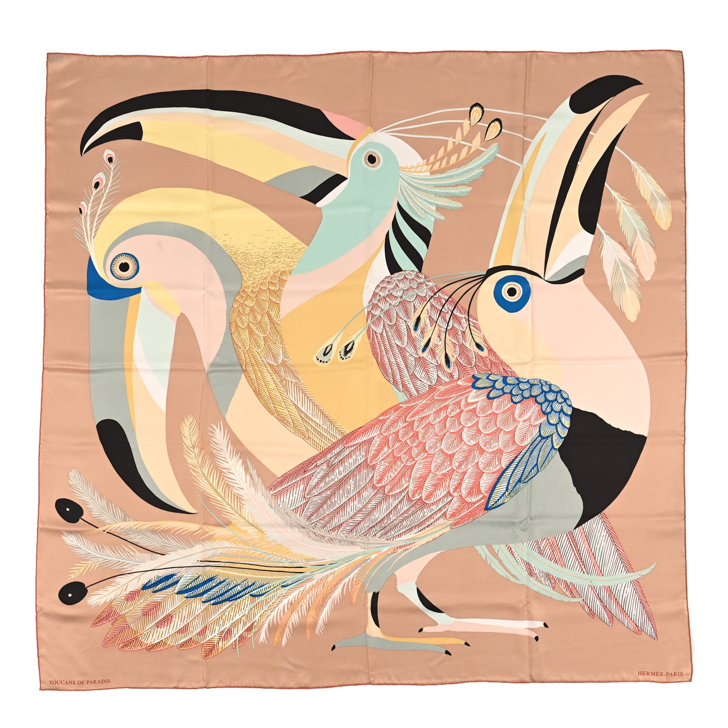 Hermes Silk Giant Toucans De Paradis Scarf 140 Rose Poudre Ebene Jaune Pale 1 of 3