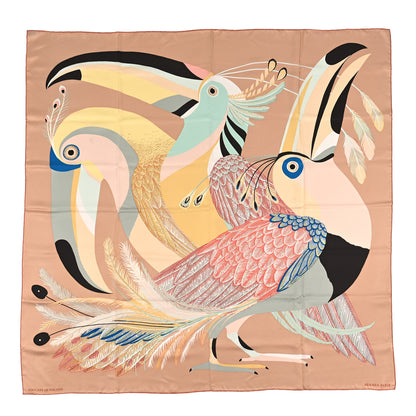 Hermes Silk Giant Toucans De Paradis Scarf 140 Rose Poudre Ebene Jaune Pale 1 of 3