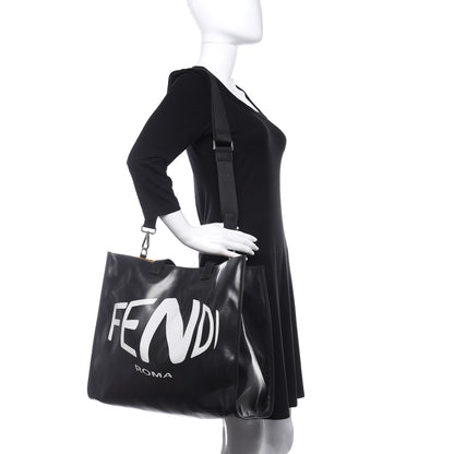 Fendi X SARAH COLEMAN Coated Canvas FF Fish Eye Logo Shopping Tote Black White 2 of 12