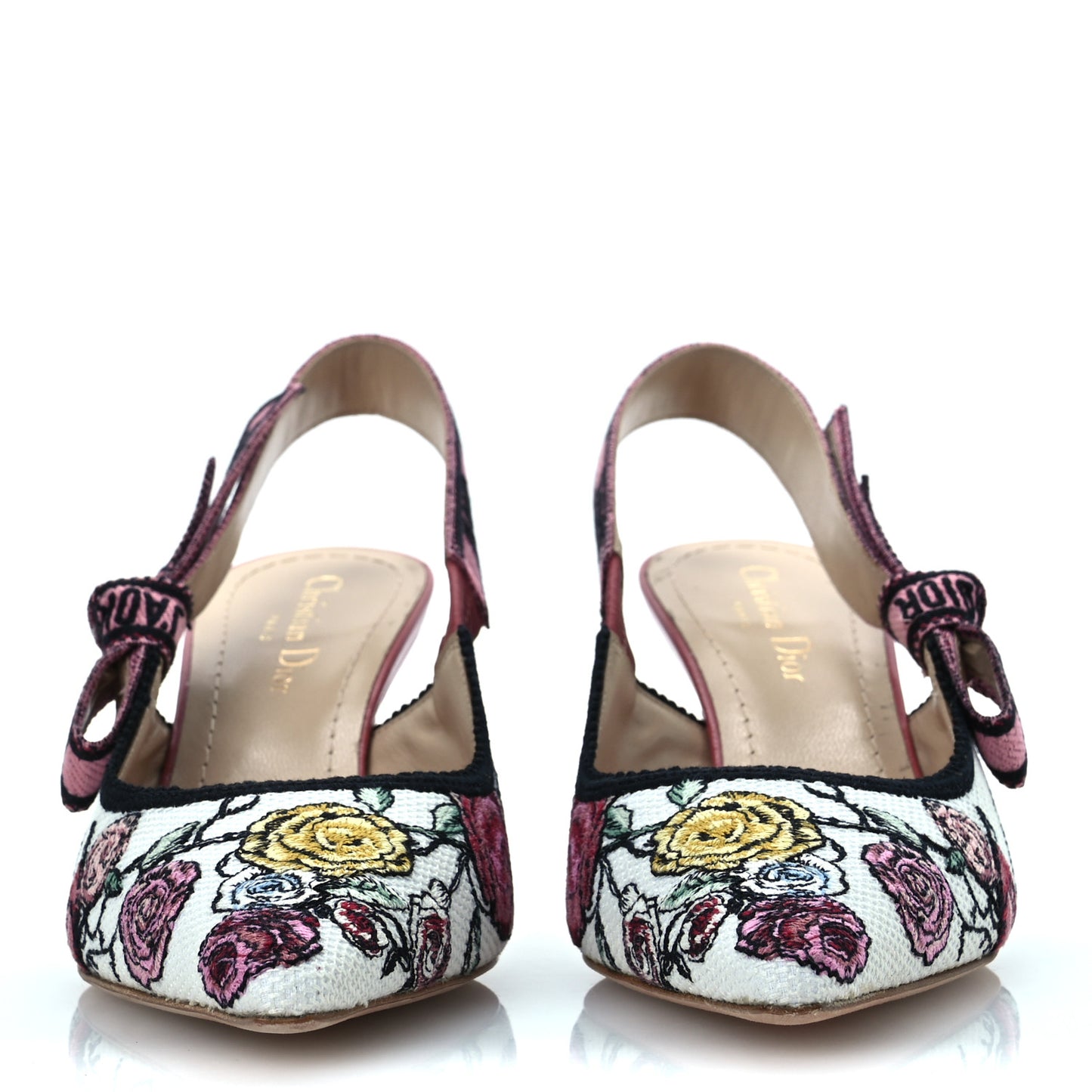 Canvas Florilegio Embroidered Ribbon J'Adior Slingback Pumps 38 White Multicolor