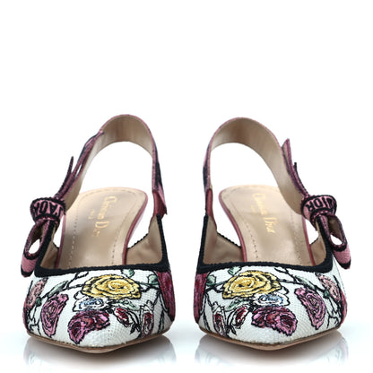 Christian Dior Canvas Florilegio Embroidered Ribbon J'Adior Slingback Pumps 38 White Multicolor 3 of 13