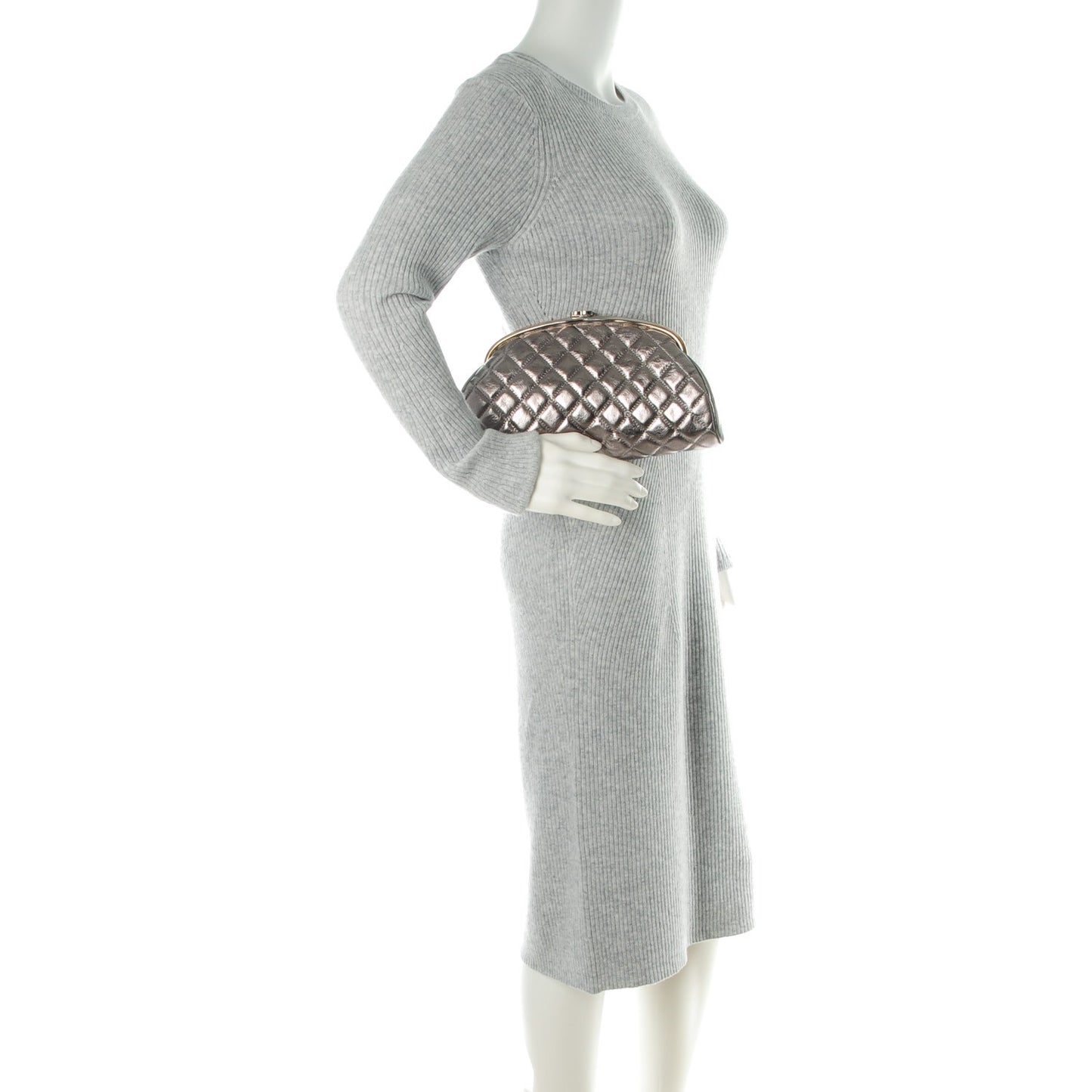 Metallic Aged Calfskin Quilted Timeless Clutch Silver