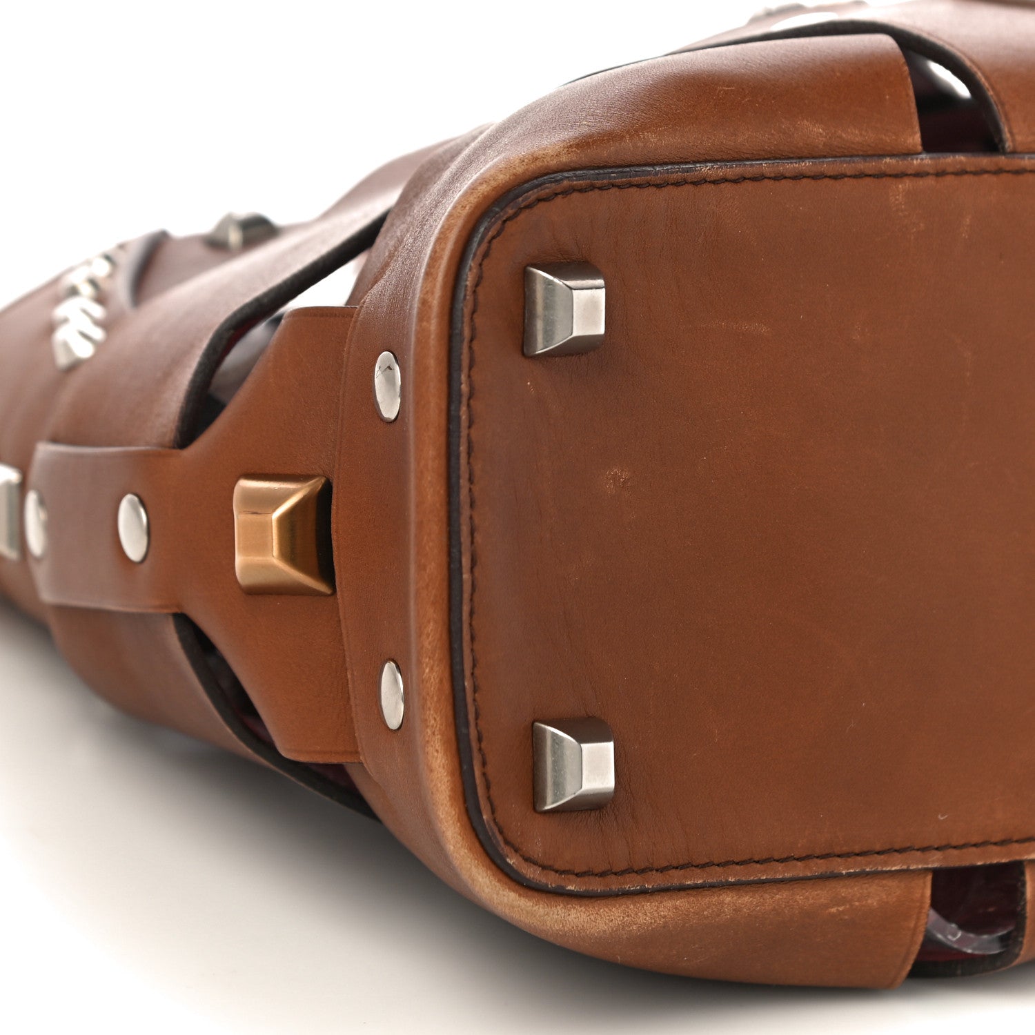 Prada Woven Studded Lattice Shoulder Bag Brown 8 of 9