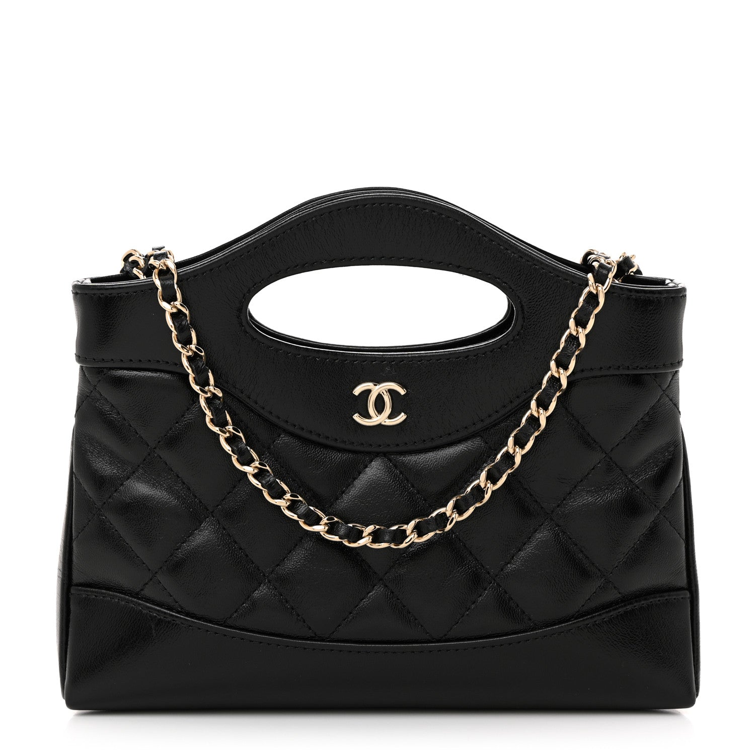 Chanel Shiny Crumpled Calfskin Quilted Nano 31 Shopping Bag Black 1 of 11
