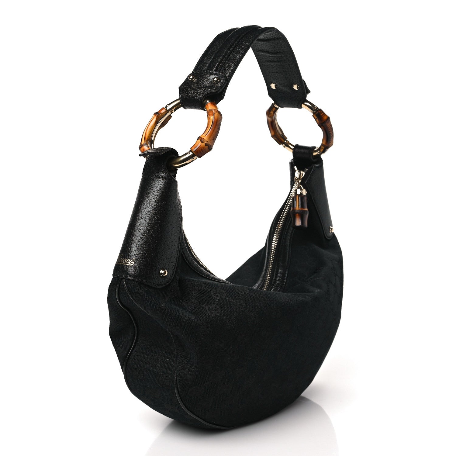 Gucci Monogram Half Moon Bamboo Ring Hobo Black 2 of 8