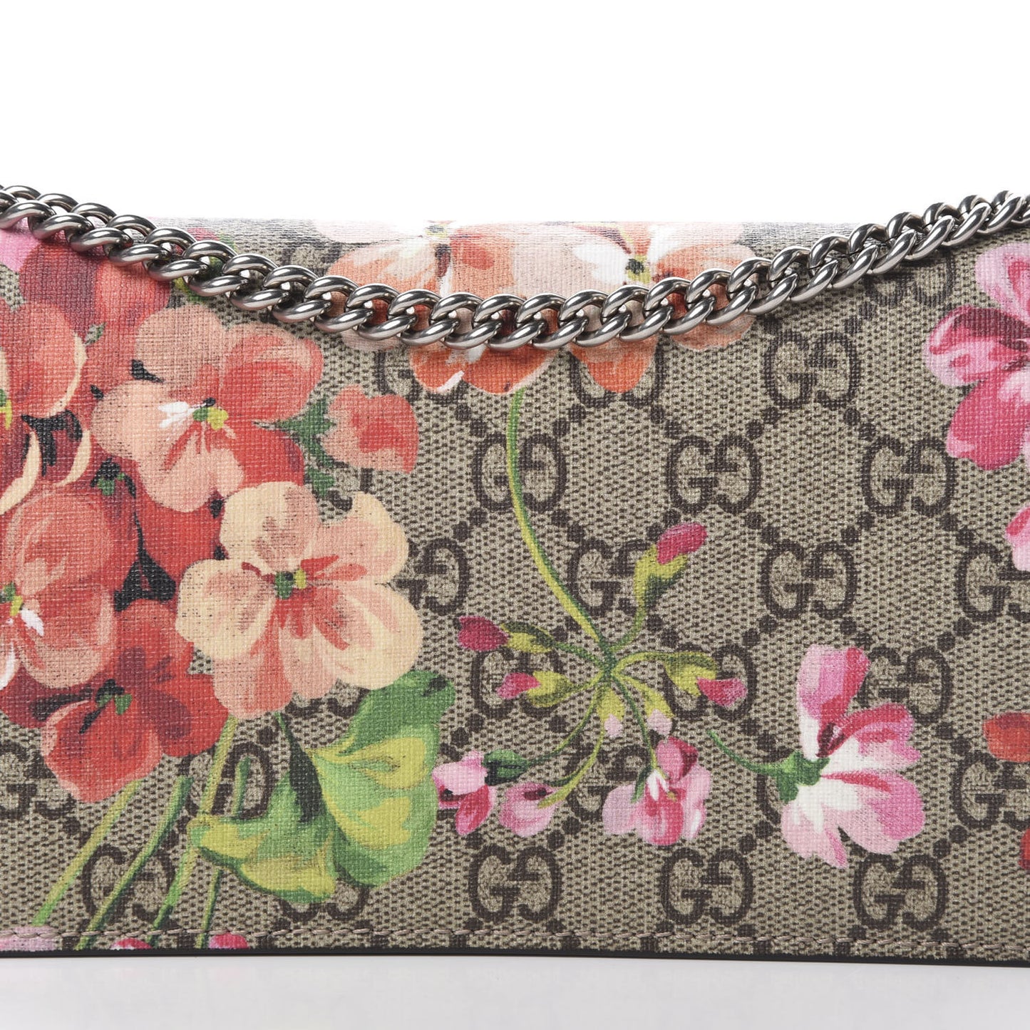 GG Supreme Monogram Blooms Chain Wallet Beige Multicolor Dry Rose