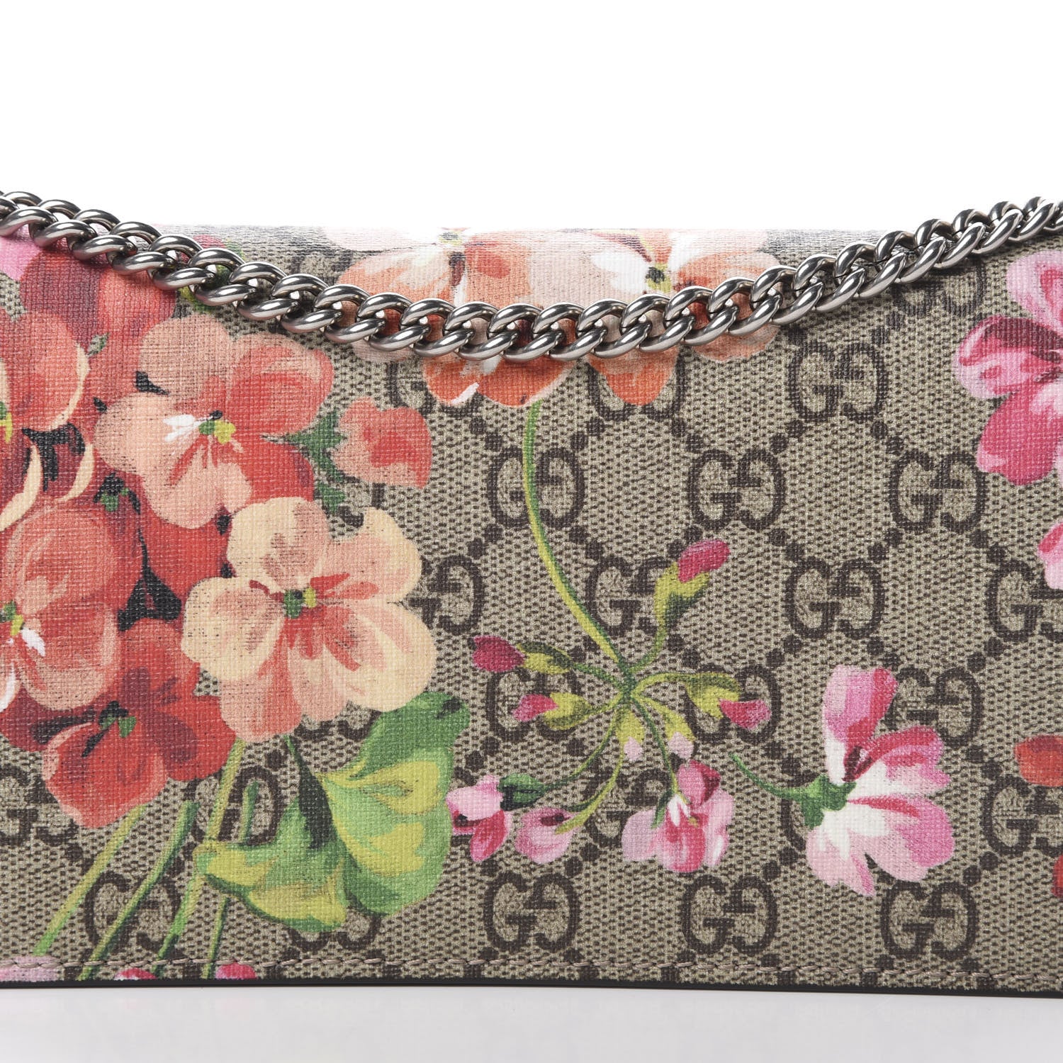 Gucci GG Supreme Monogram Blooms Chain Wallet Beige Multicolor Dry Rose 8 of 11