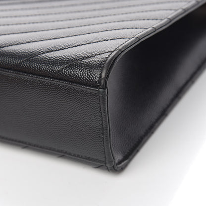 Saint Laurent Grain De Poudre Matelasse Chevron Large Monogram Satchel Black 10 of 14