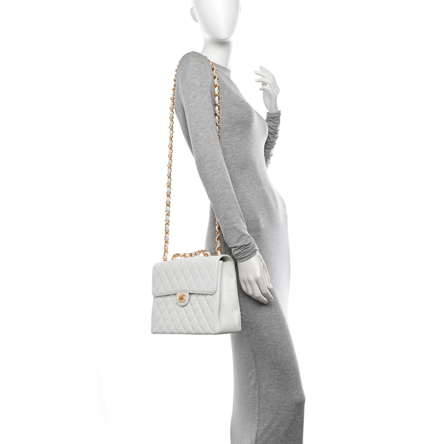 Chanel Caviar Quilted Jumbo Single Flap White 2 of 11
