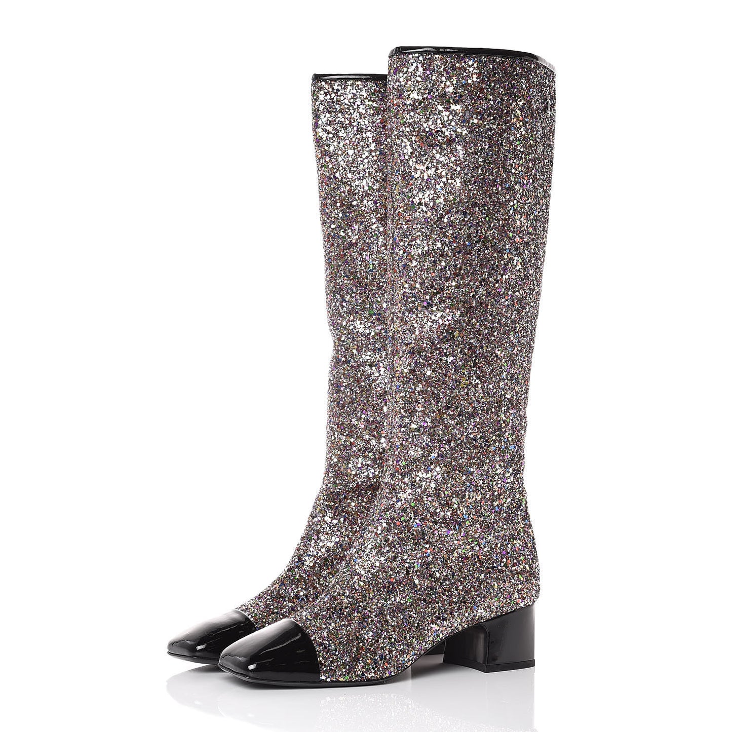 Glitter Patent Calfskin Cap Toe Fantasy High Boots 40 Multicolor Black
