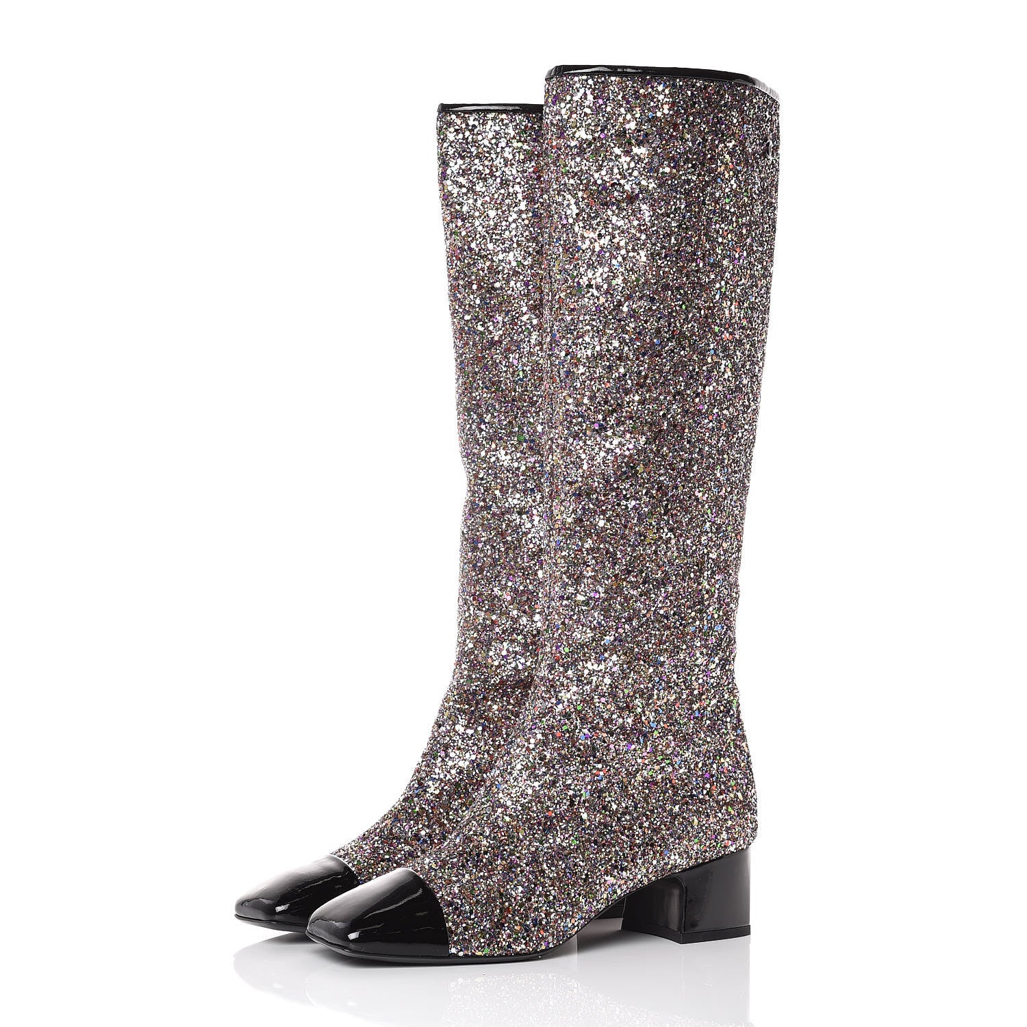 Chanel Glitter Patent Calfskin Cap Toe Fantasy High Boots 40 Multicolor Black 3 of 9