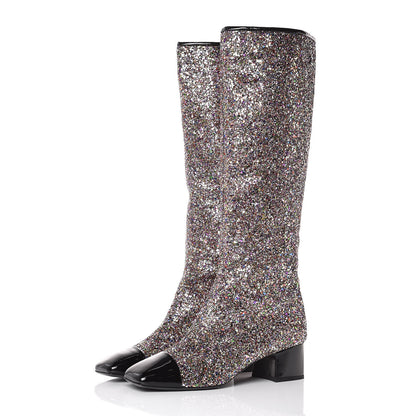 Chanel Glitter Patent Calfskin Cap Toe Fantasy High Boots 40 Multicolor Black 3 of 9