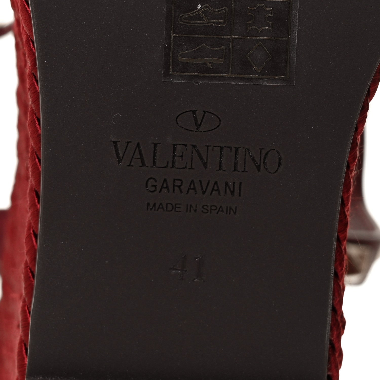 Valentino Garavani Silk Calfskin Rockstud Torchon Espadrille 25/115mm Wedge Sandals 41 Cerise 6 of 7