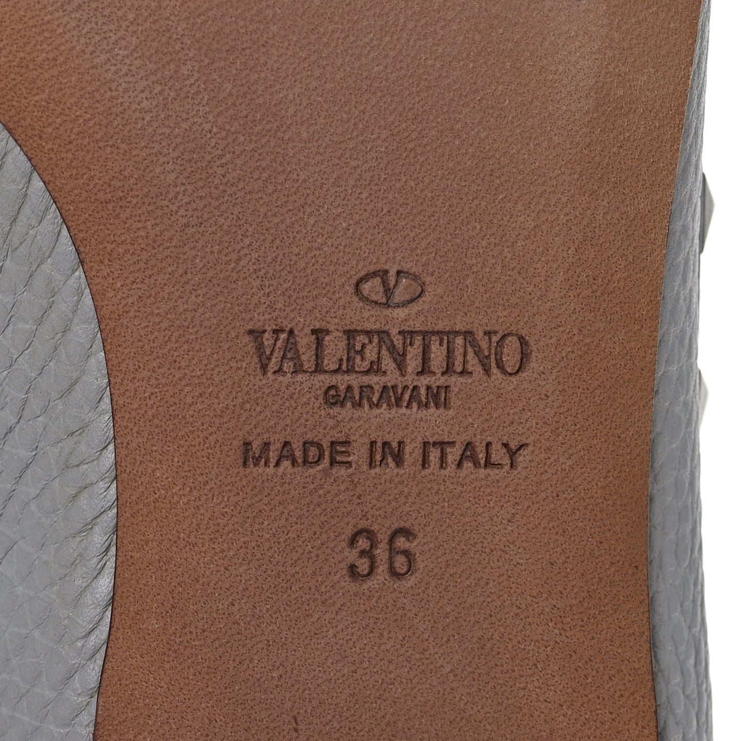 Pebbled Calfskin Rockstud Ballerina Flats 36 Pastel Grey