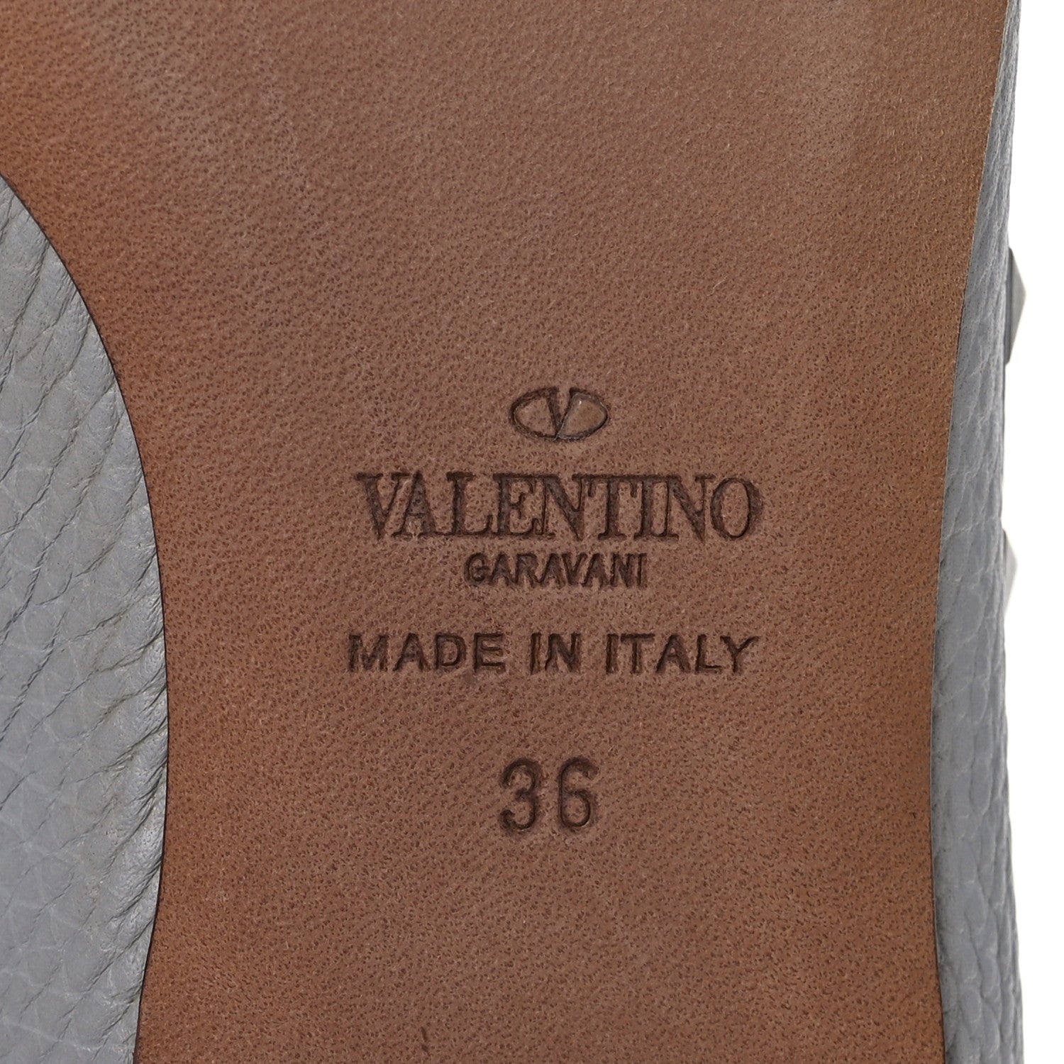 Valentino Garavani Pebbled Calfskin Rockstud Ballerina Flats 36 Pastel Grey 8 of 8