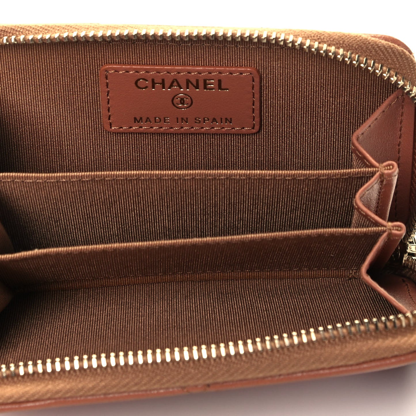 Lambskin Quilted Chanel 19 Zip Around Coin Purse Wallet Brown