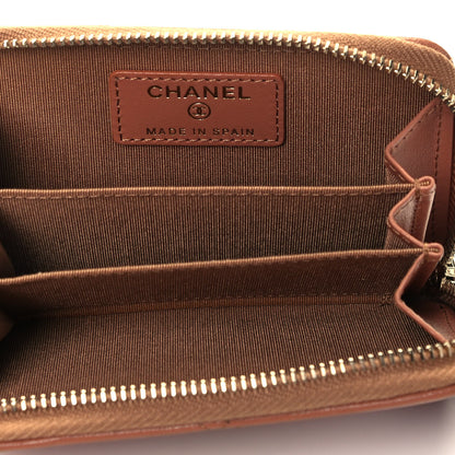Chanel Lambskin Quilted Chanel 19 Zip Around Coin Purse Wallet Brown 4 of 8