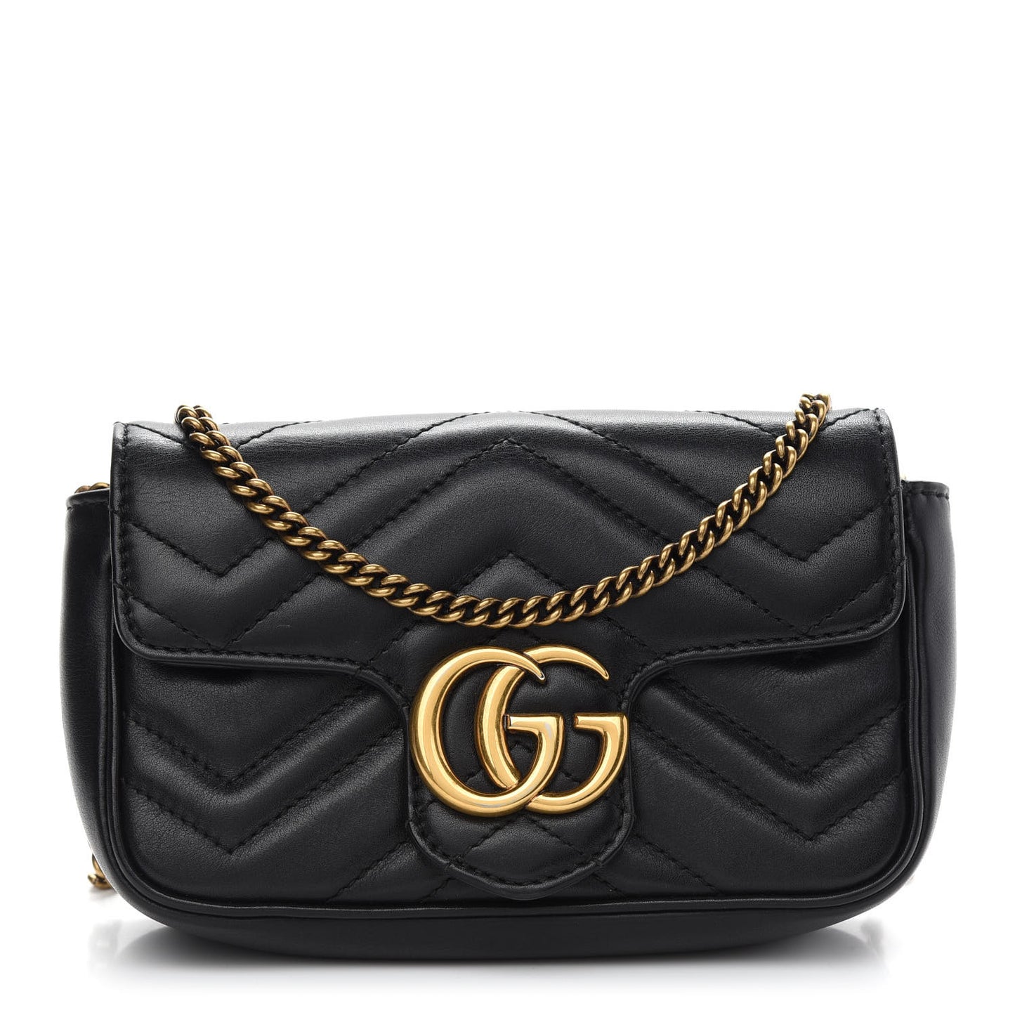 Calfskin Matelasse Super Mini GG Marmont Shoulder Bag Black