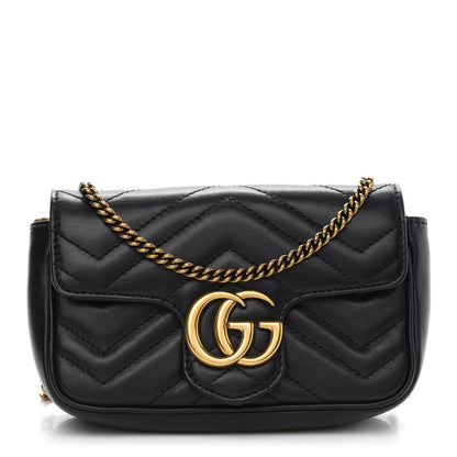 Gucci Calfskin Matelasse Super Mini GG Marmont Shoulder Bag Black 1 of 10