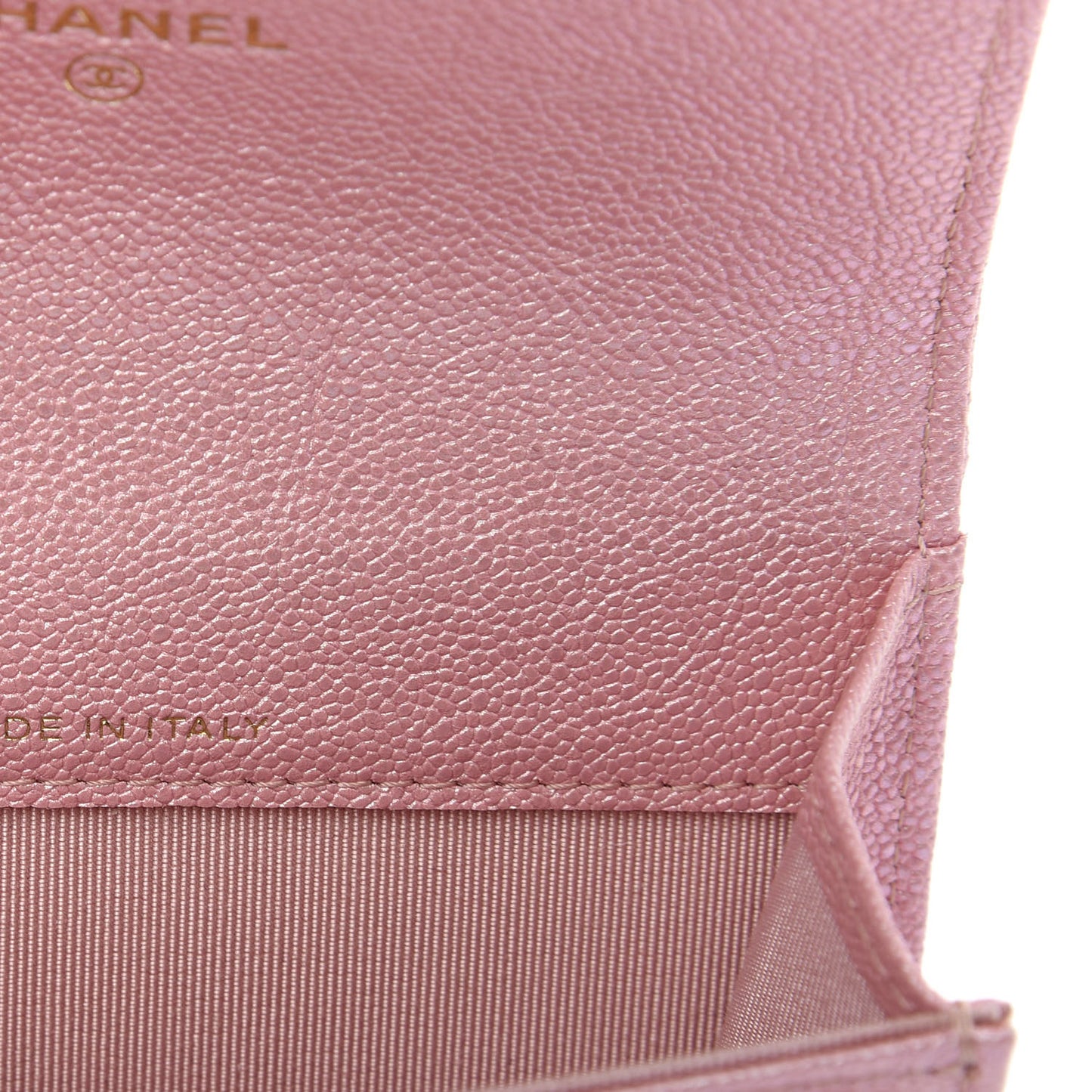 Iridescent Caviar Quilted Flap Card Holder Rose Pink