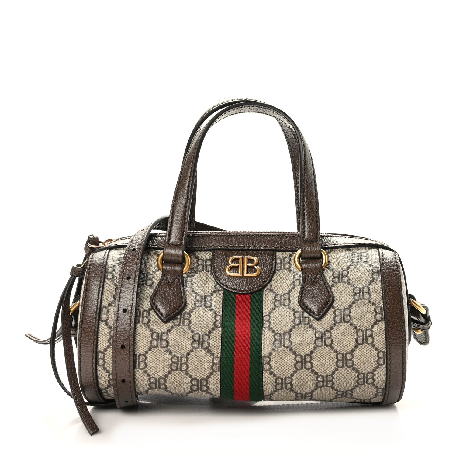 Gucci X BALENCIAGA BB Supreme Monogram Web Small Ophidia Boston Bag Beige New Acero 1 of 9