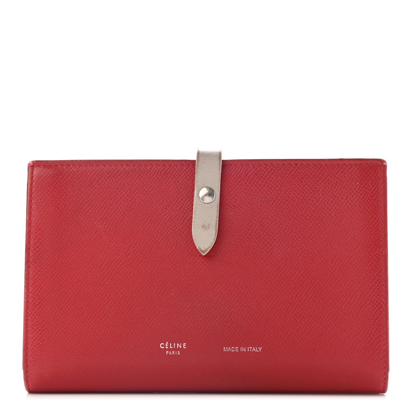 Grained Calfskin Large Multifunction Strap Wallet Pop Red