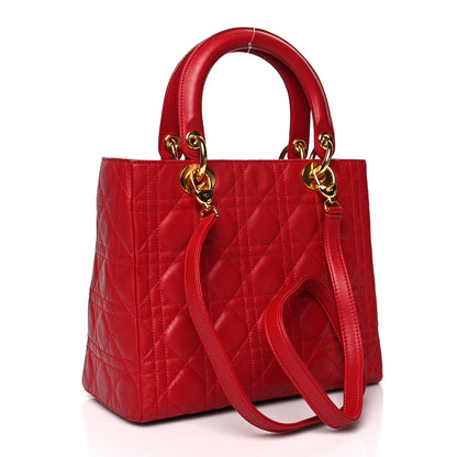 Christian Dior Lambskin Cannage Medium Lady Dior Red 2 of 14