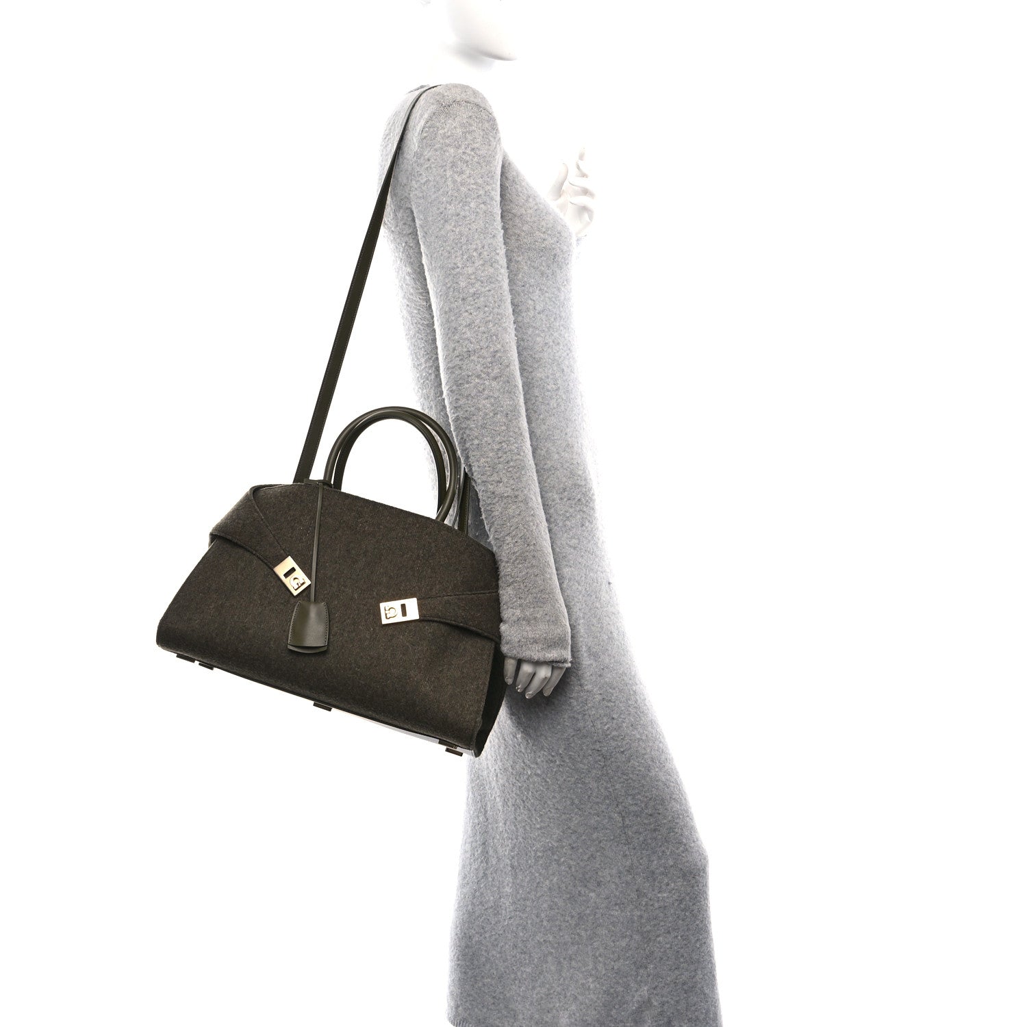 Salvatore Ferragamo Wool Felt Medium Hug Bag New Olive 3 of 10