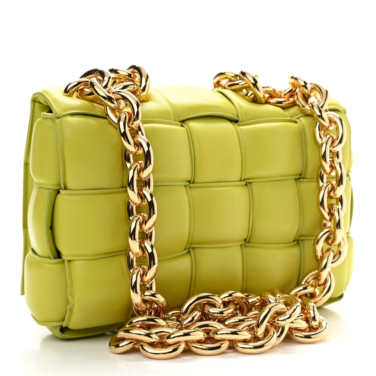 Lambskin Maxi Intreccio Padded Chain Cassette Crossbody Bag Kiwi